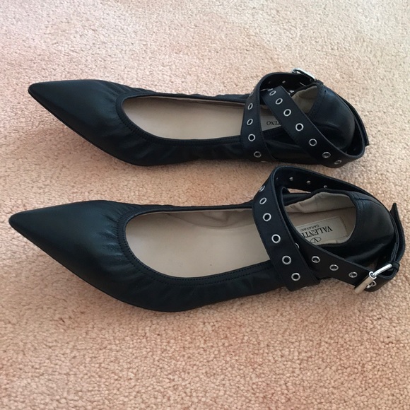 VALENTINO Metal Eyelet Ankle Strap Ballerina Flats - Picture 2 of 7
